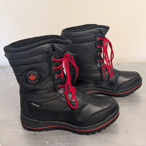 Cougar Canada Black Mid Calf Lined Winter Boots Waterproof  Lace up Women's 9 M.